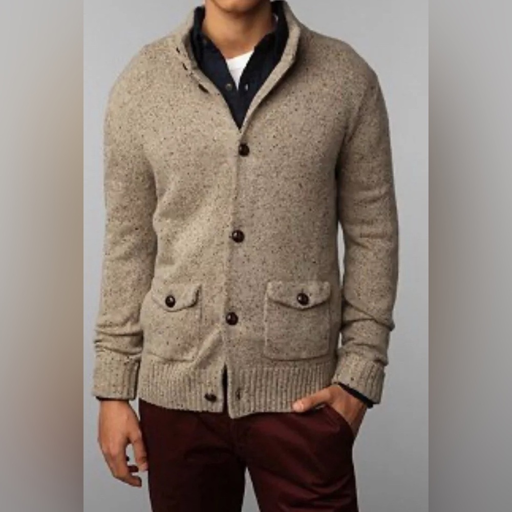 Hawkings McGill Men's Cardigan Sweater Speckled Brown Fisherman Wool Size Small